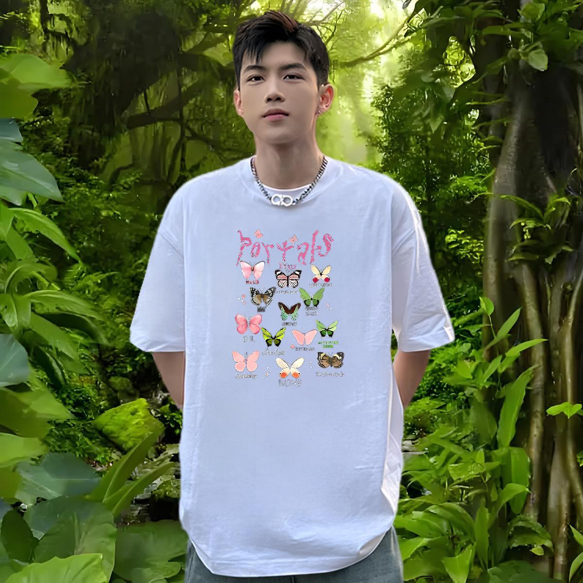 Fashion Designer T Shirt For Man 230g 100% Cotton Butterfly Sports Casual Tee Shirt Breathable Soft Popular Tshirts DIY Anime