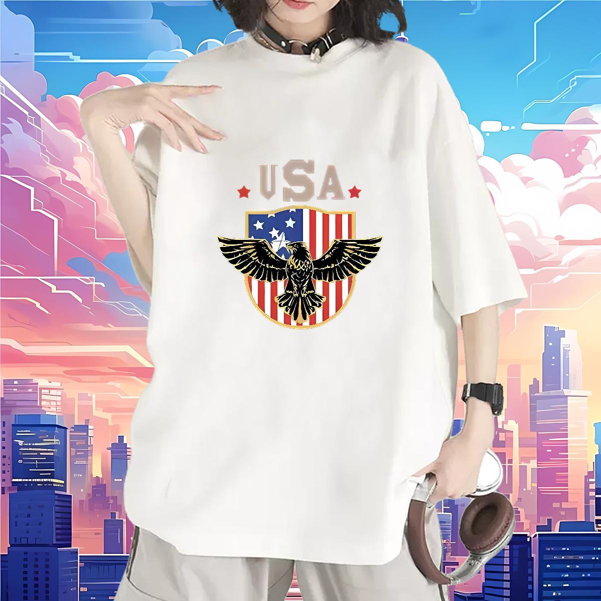 Lady T-Shirts for Women Short Sleeve O-Neck Couples T Shirts Anime eagle Casual Sport 230g Pure Cotton New Arrival Tops Shirt