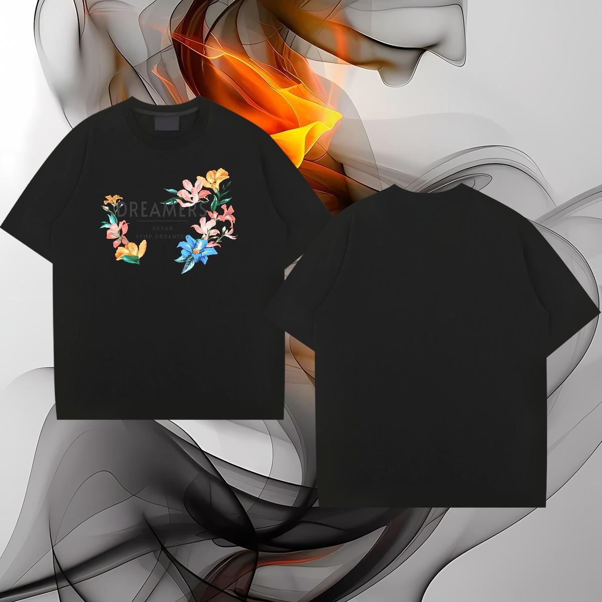 Brand T Shirt For Man 230g Cotton flower Street wear Hip Hop Tops Shirt O Neck Short Sleeves Popular Men Tees Customized