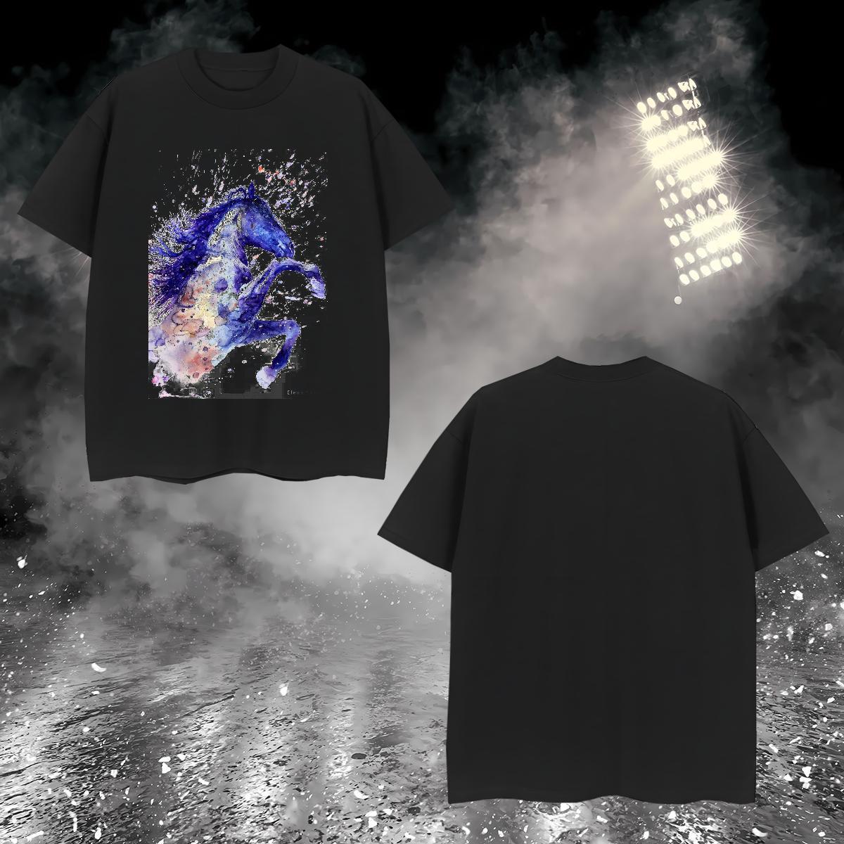 T Shirts Men 100% Cotton 230g horse High Street Hip Hop Round Neck Short Sleeve Custom Anime Men Tops Tees Fashion New TOP Quality Polos