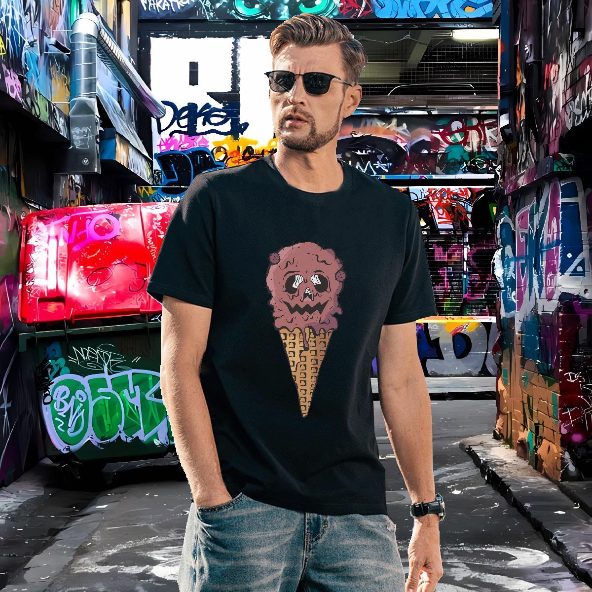 Soft Men Tshirts 100% Cotton 230g monster Men T Shirts Street Breathable Crew Neck Black Oversized Classic Clothings