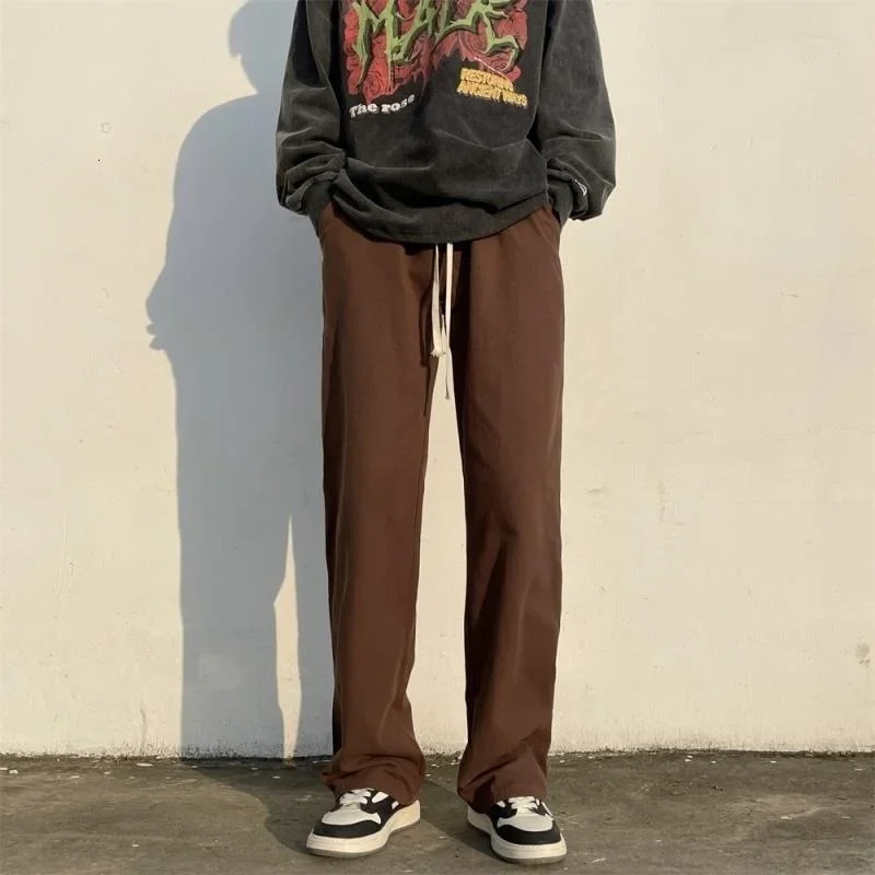 Mens Cargo Pants Wide Straight Male Trousers Brown With Trend est Emo Casual In Luxury Vintage Fashion Baggy 240806