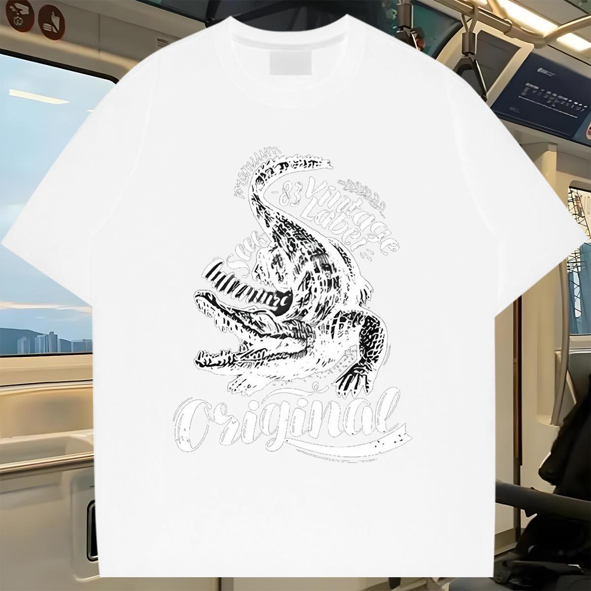 New Arrival Mens T Shirts 100% Cotton 230g crocodile Outdoor Tops Tees Breathable Soft Mens Tshirts Black White