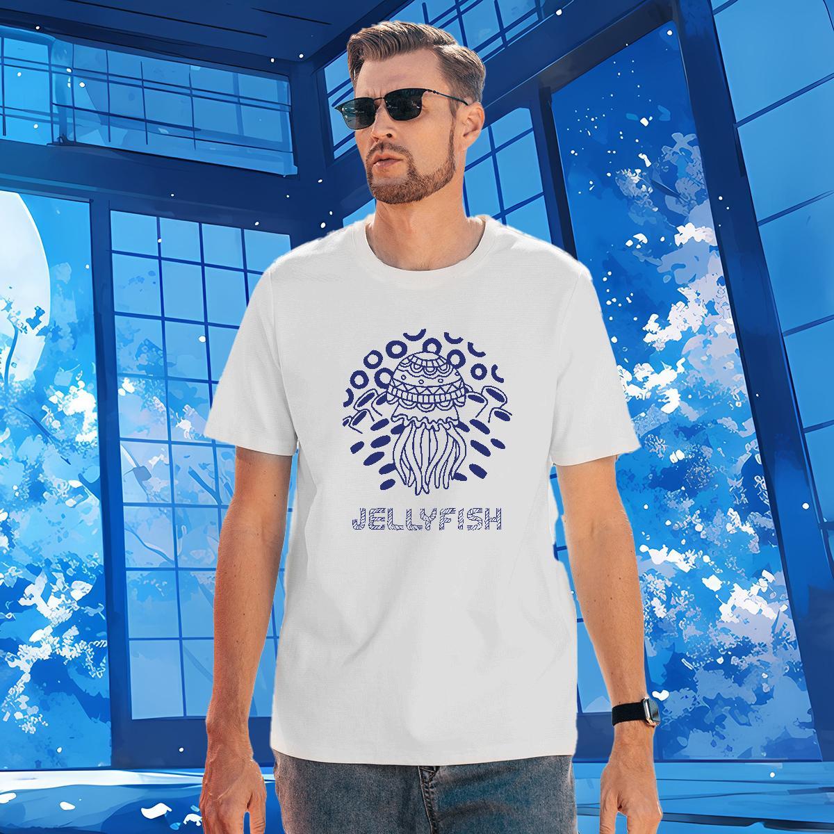 New Mens T Shirts 230g 100% Cotton jellyfish Casual Tees Shirts Breathable Short Sleeve Brand Men Tees Custom Printed