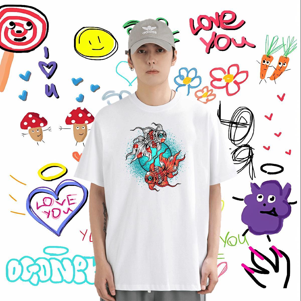 T-Shirts 100% Cotton 230g Street Casual Short Sleeve Soft Cartoon Printing L-4XL Men Tops Tees 2024 Summer Comfortable Tops Shirt