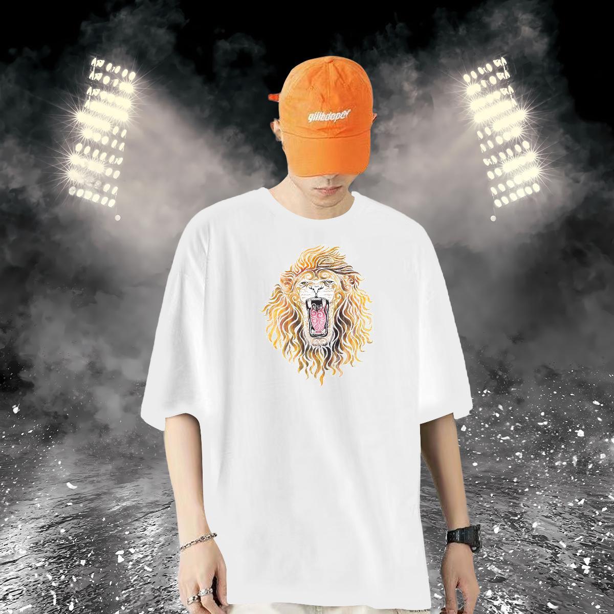 Classic Casual T shirt 230g Cotton lion Home Outdoor Tee Shirt Breathable Short Sleeve TOP Quality Men Tops Tees Plus Size Cartoon