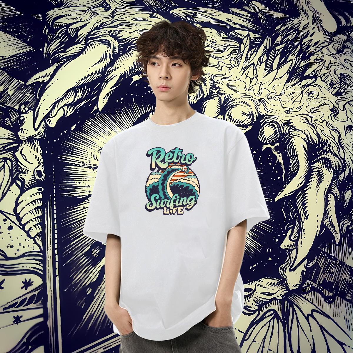 Loose Fit Men Tshirts 100% Cotton 230g Hip Hop Street beach Black White Breathable Crew Neck Stylist Man T Shirts Wear