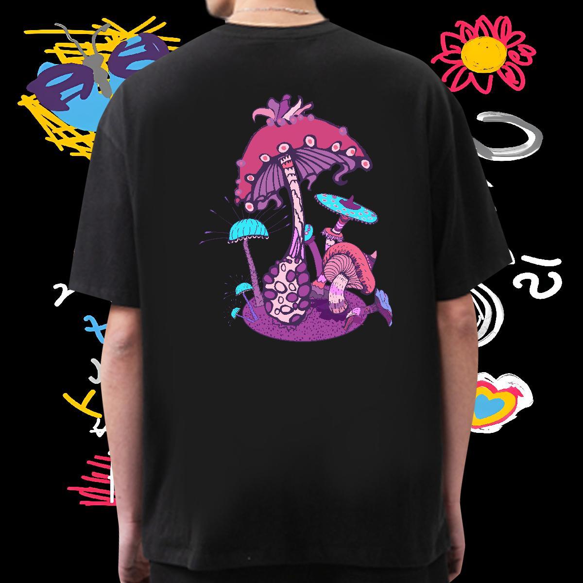 Casual New T-Shirts for Men 230g Pure Cotton mushroom Outdoor Tops Tees Short Sleeve Soft Comfortable Men Tees Customized Print