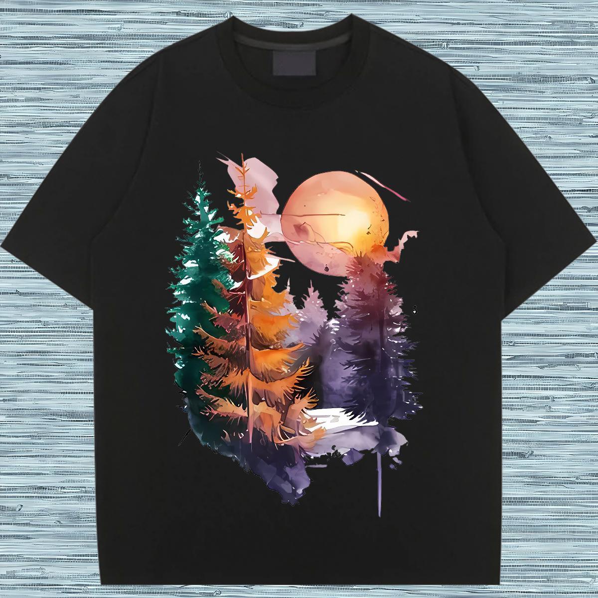 Female T-Shirts Breathable Unisex Tshirts DIY Printed tree Street 100% Cotton 230g 2024 Tops Shirt