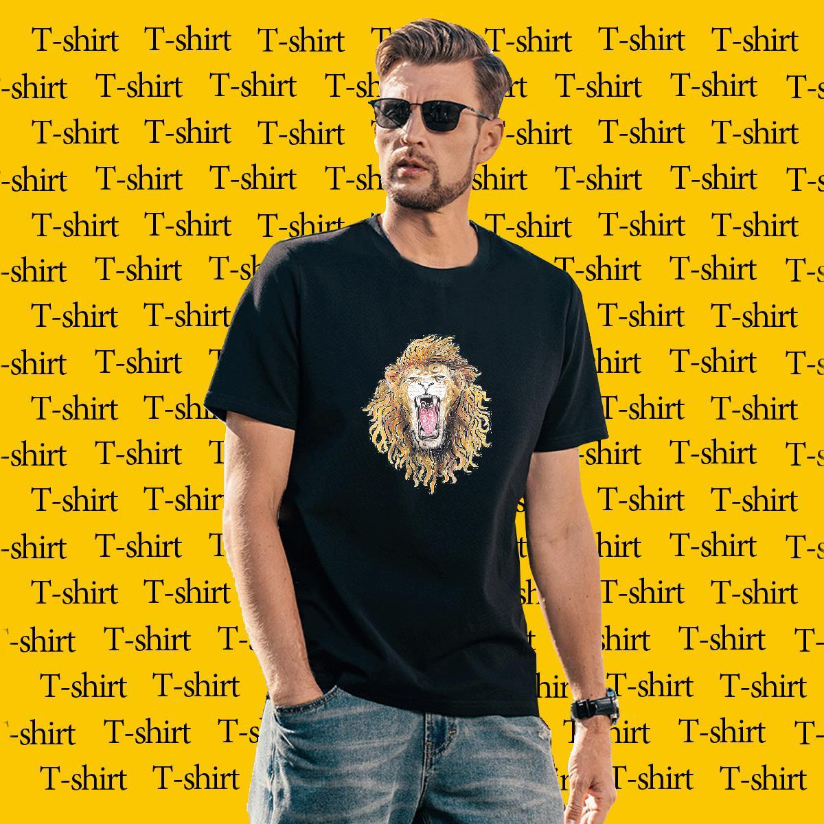 T-Shirts for Men 100% Cotton 230g lion Spring Summer Breathable Customized Print Men Tees New Designer Wholesale Tops