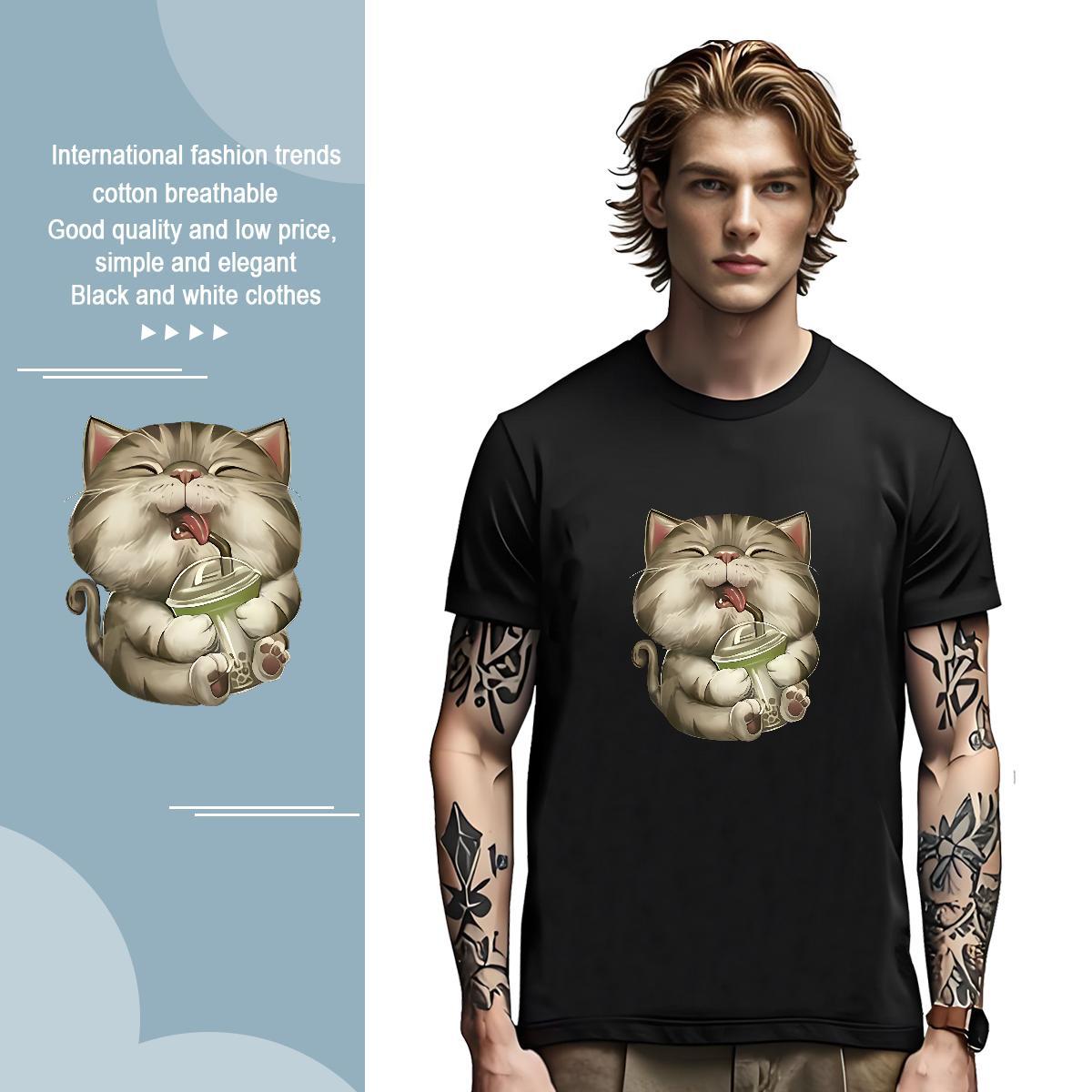 T Shirts Men 100% Cotton 230g cat Hip Hop Short Sleeve Soft DIY Printed Tshirt for Man Woman Casual New High Quality Tshirts