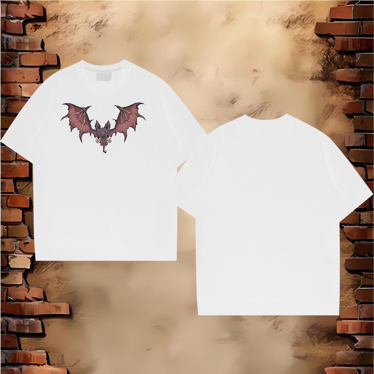 Fashion T-Shirts for Men 230g 100% Cotton bat Casual Beach Tees Shirts Breathable Short Sleeve Cool Tshirts White Plus Size