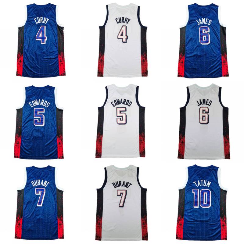 Stephen Curry Anthony Edwards Davis LeBron Kevin Durant Tyrese Haliburton Jayson Joel Embiid Jrue Holiday Bam Adebayo Devin Booker USA National Basketball Jersey