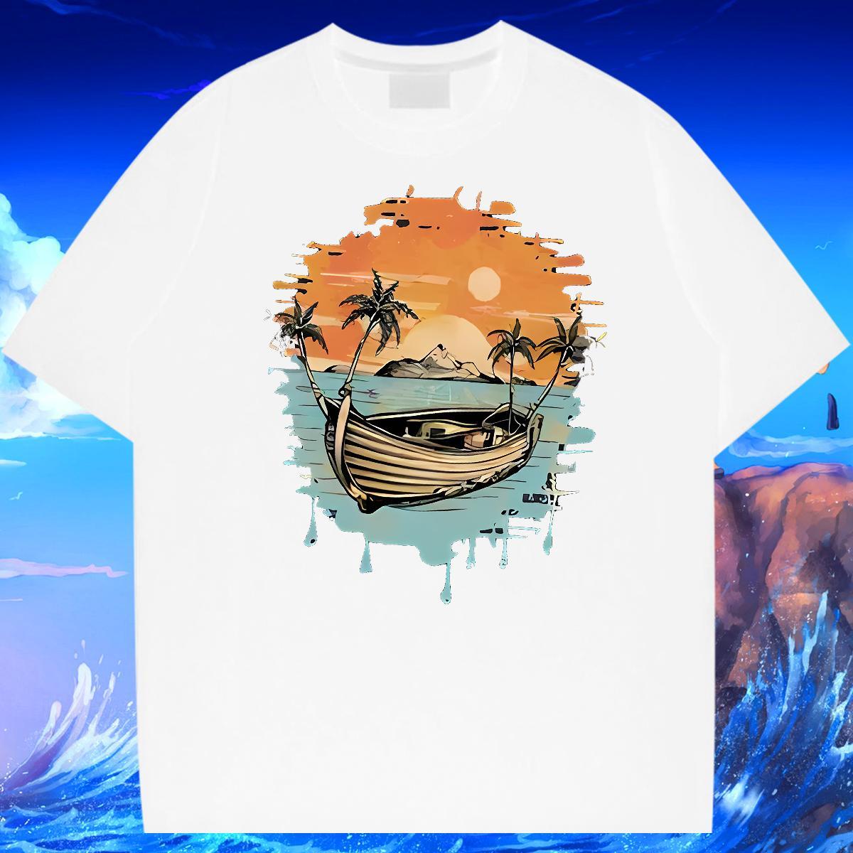 Free Shipping Tshirt for Man Woman 230g Pure Cotton High Street Hip Hop boat Graphic Breathable New T Shirt For Man Tee Shirt