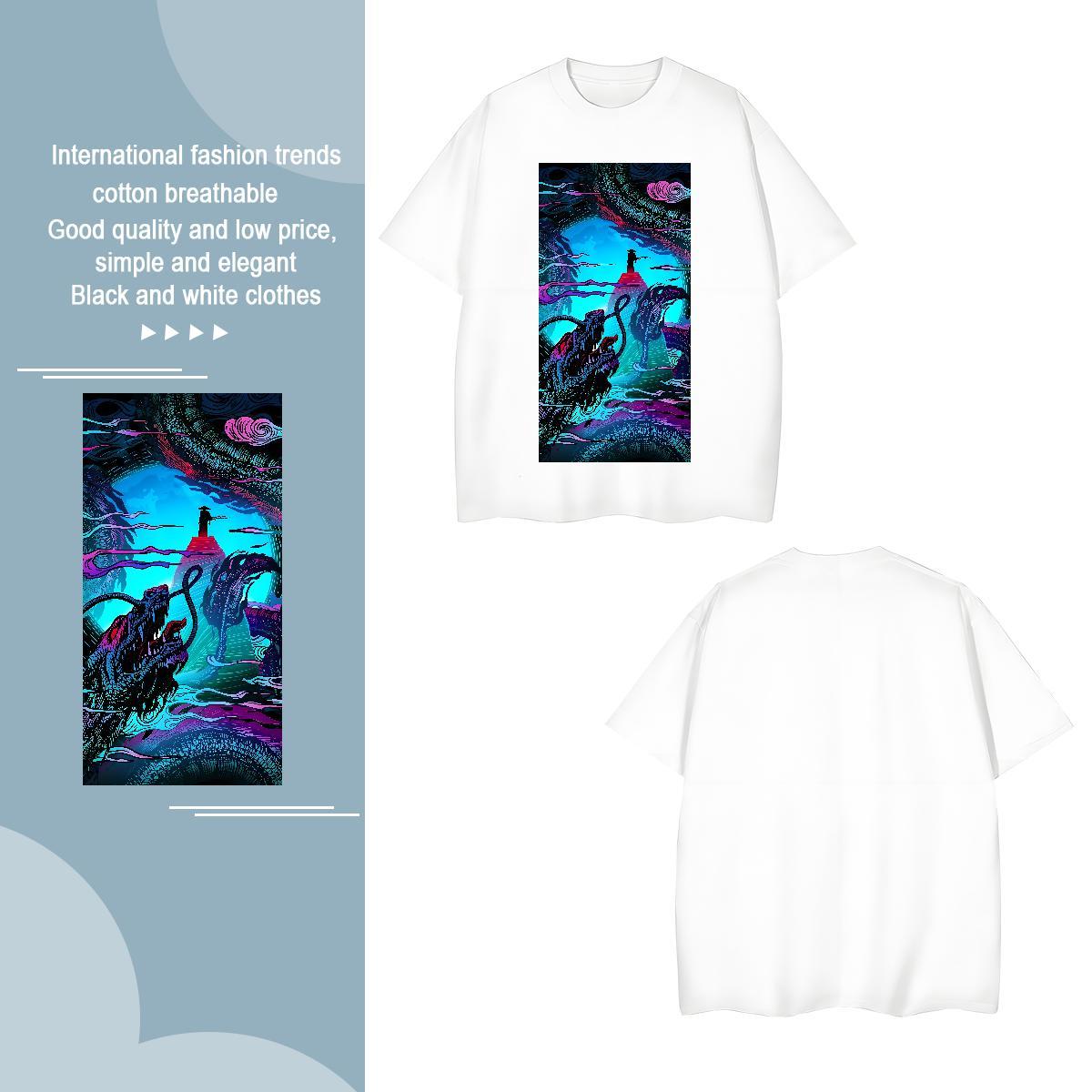 T-Shirts for Men 230g 100% Cotton dragon Hip Hop Breathable Short Sleeve Plus Size Custom Men Tops Tees Brand Classic Tees Shirts