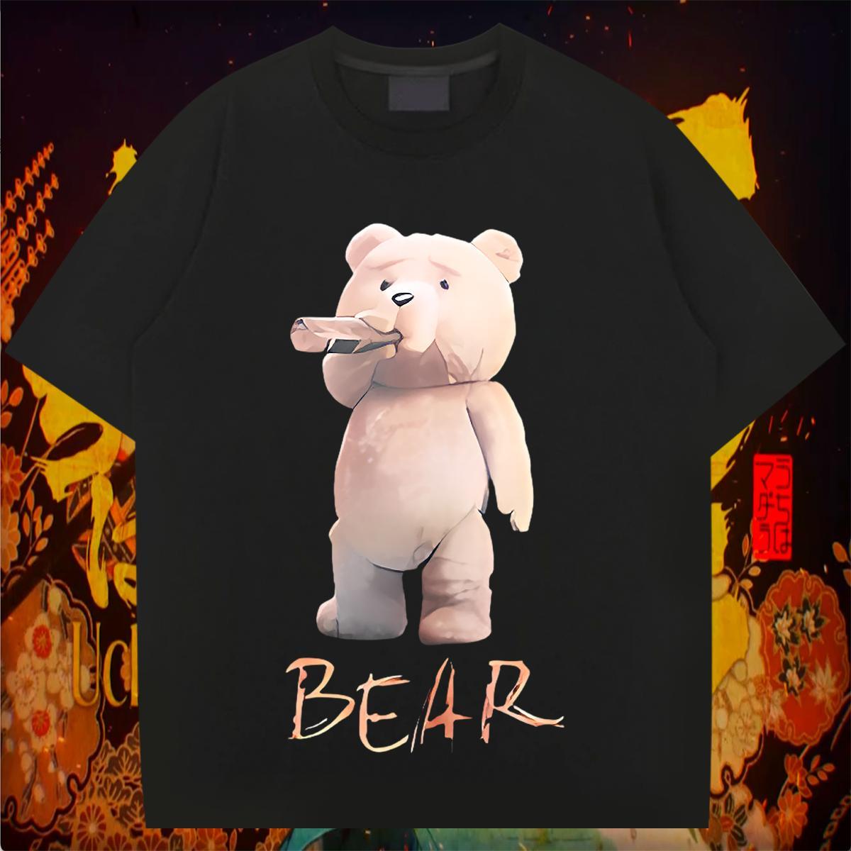 Casual New Men T Shirts 100% Cotton 230g bear Sport Tops Tees Breathable Short Sleeve Loose Tshirt for Man Woman Oversized 4XL