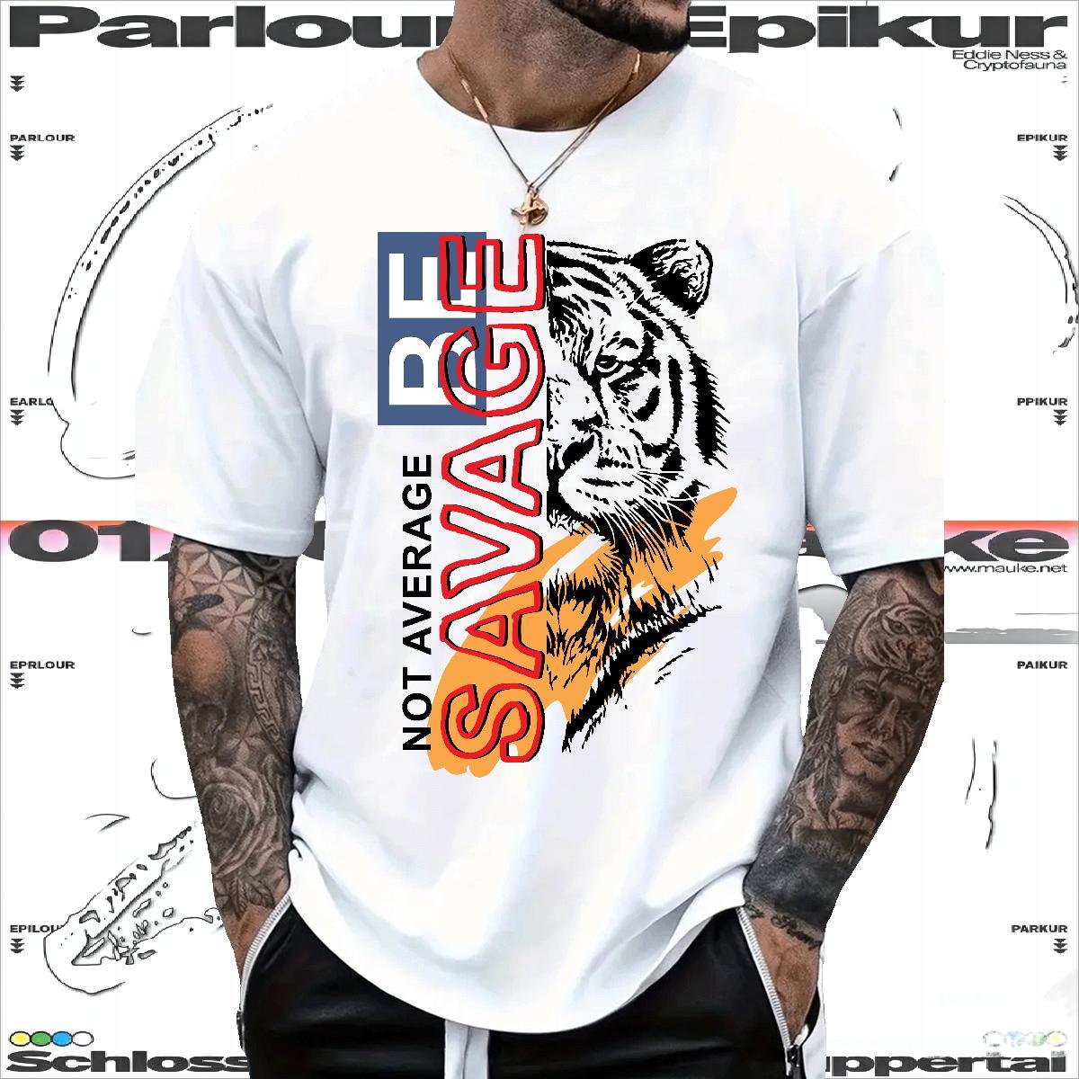 Fashion Design Men T Shirts 230g Pure Cotton tiger Home Outdoor Tops Shirt Crew Neck Comfortable Couples T Shirts DIY