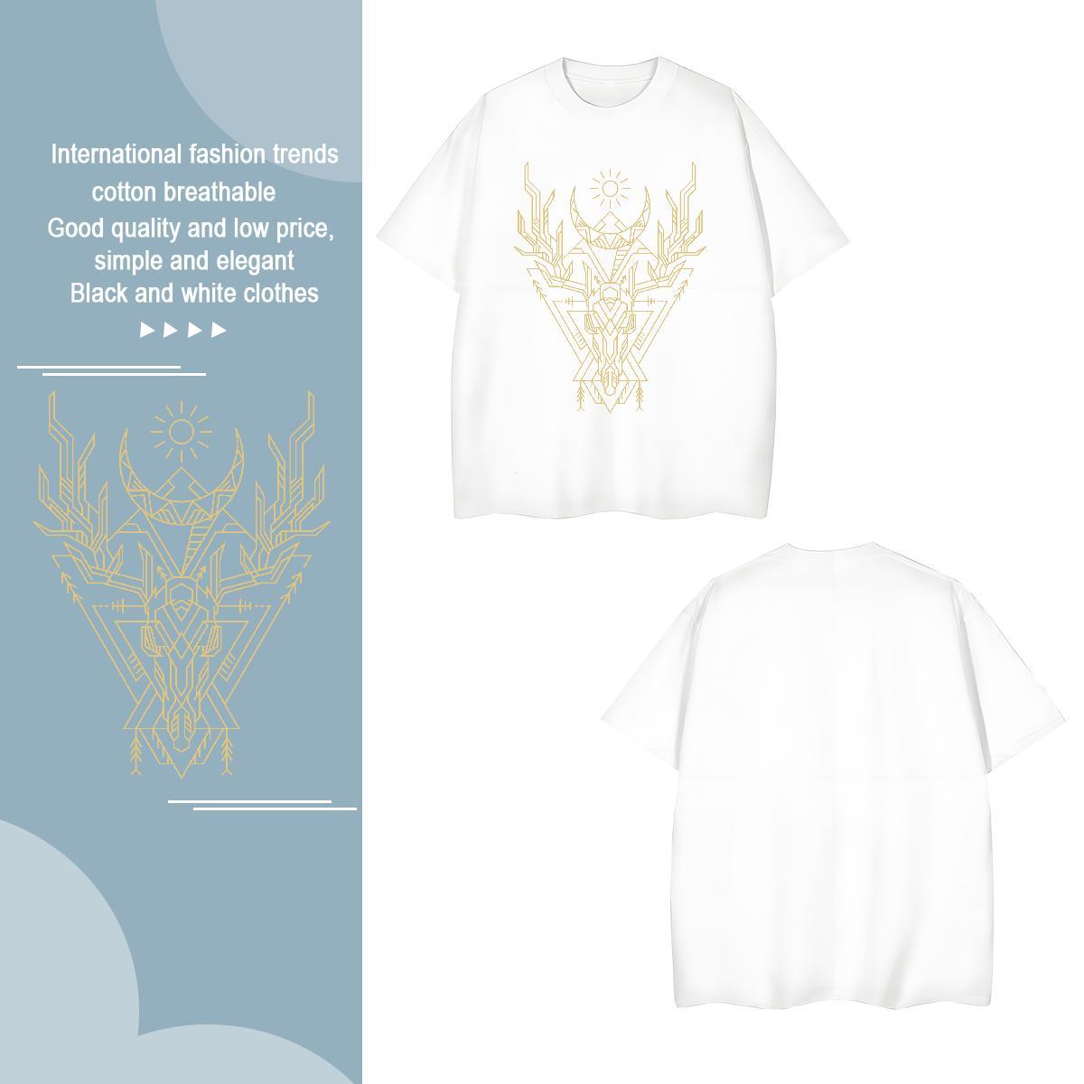 Men T Shirts 230g Cotton Geometric line High Street Hip Hop Short Sleeve Soft Cartoon Printing L-4XL Men Tops Tees Fashion Design Popular Wear