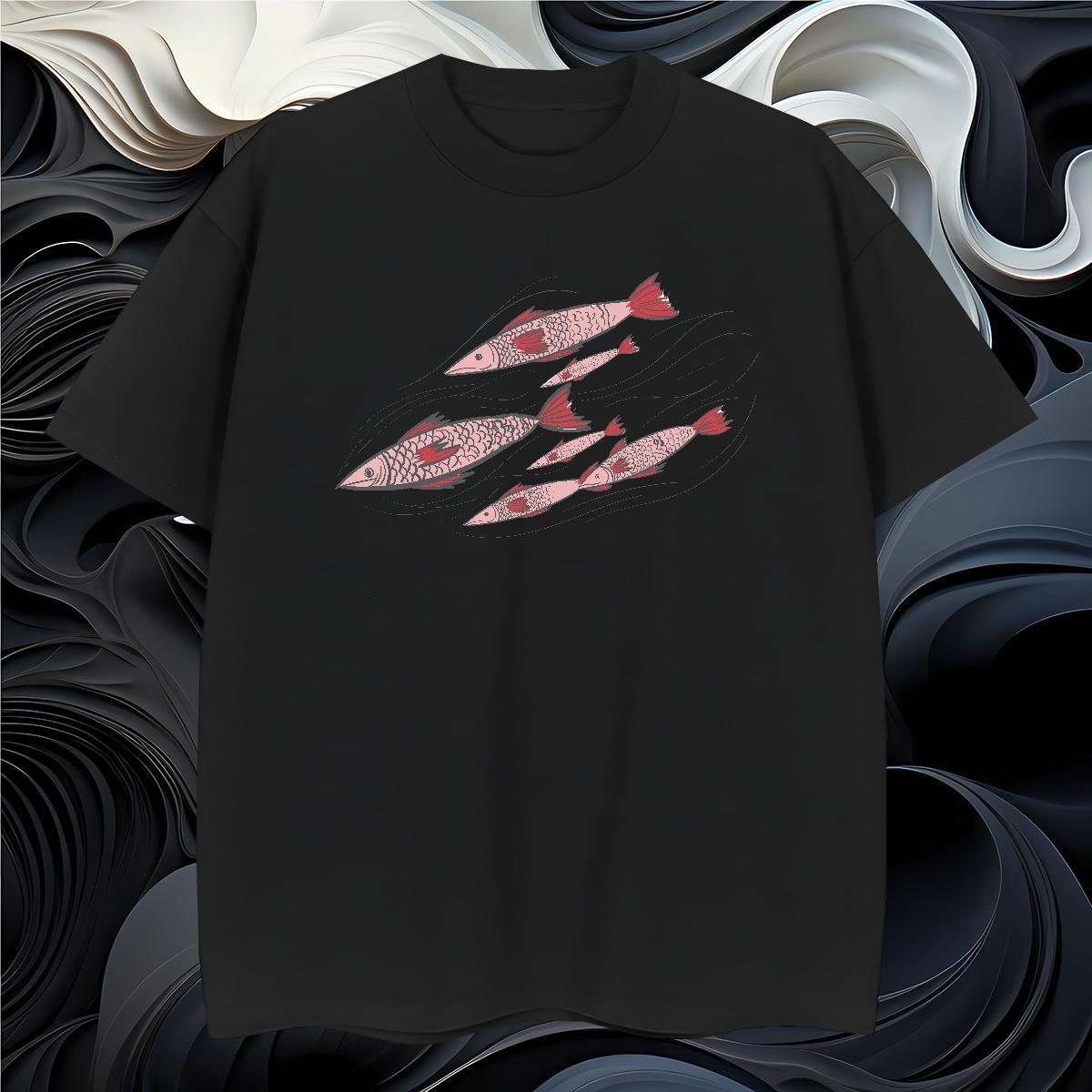 Brand Men Tshirts 230g Pure Cotton fish T-Shirts Street Wear Breathable Short Sleeve DIY Logo Oversized DIY Customized Tops