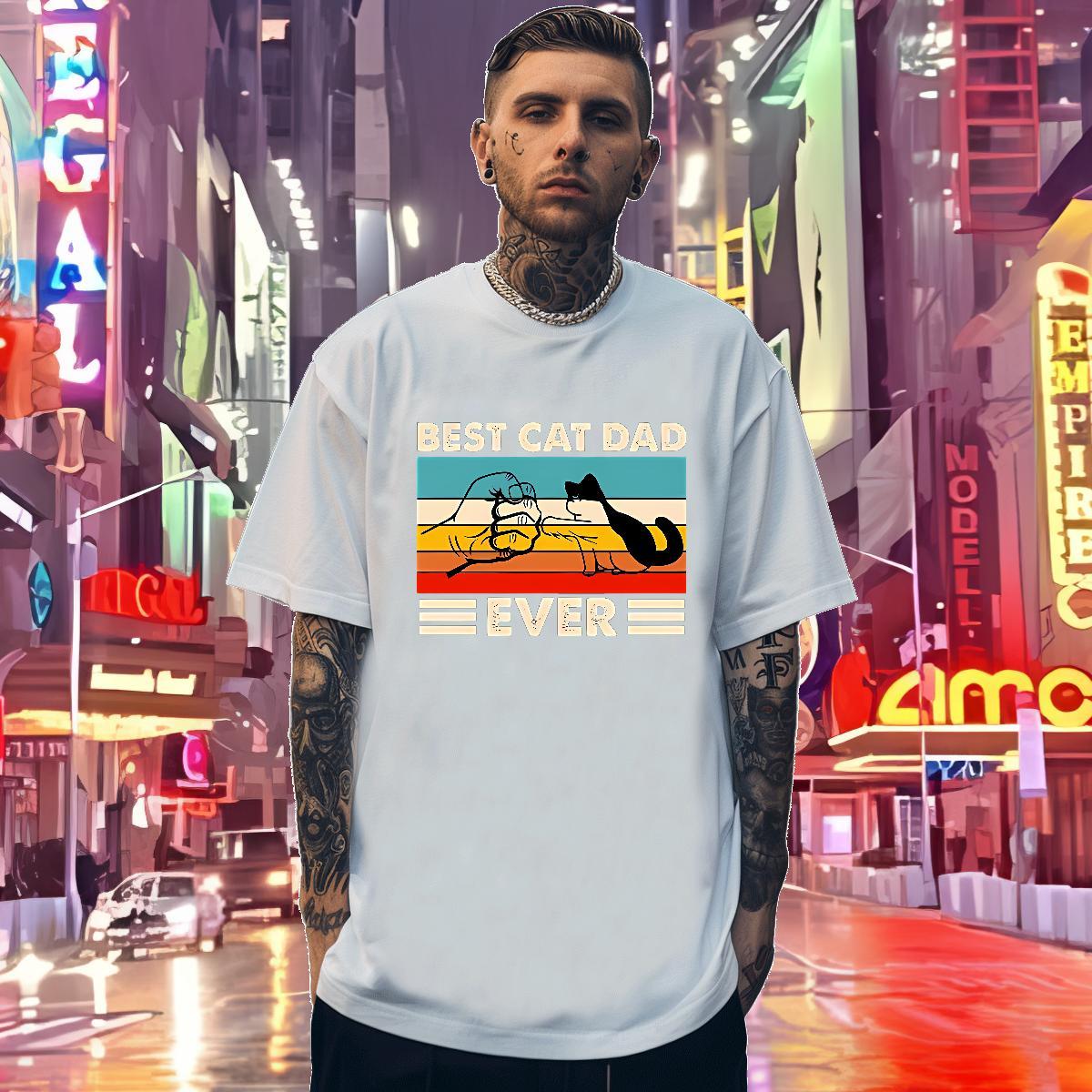 Classic T Shirts Men 230g Pure Cotton cat Beach Clothings Breathable Loose Fit Men Tshirts Skull