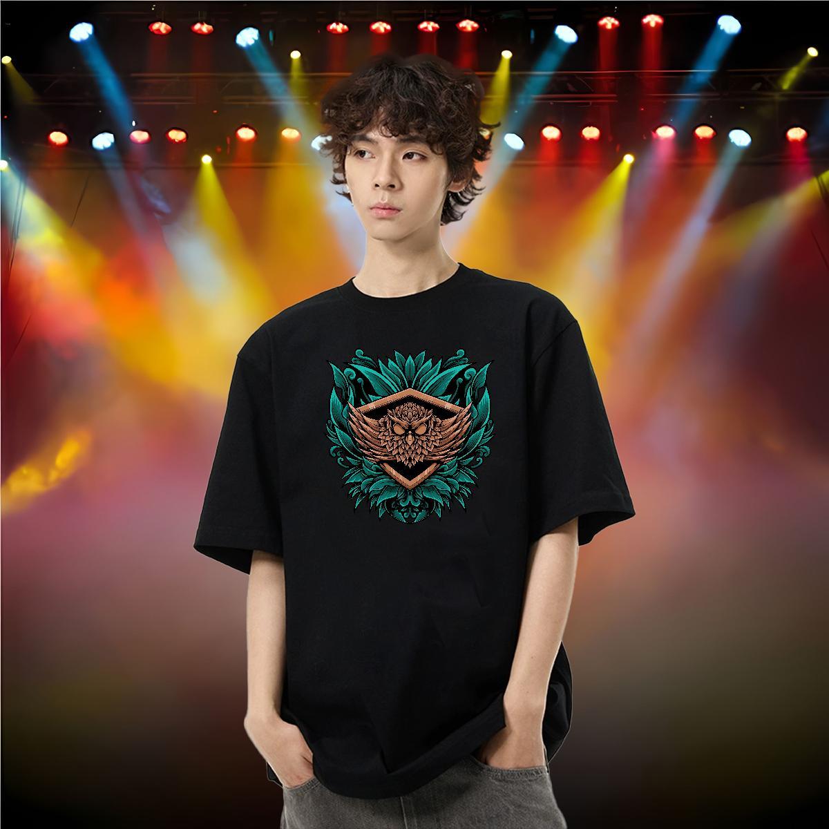 Classic T Shirts Men 230g Cotton Owl Outdoor Clothes Breathable Short Sleeve Cool Design Mens Tshirts Skull