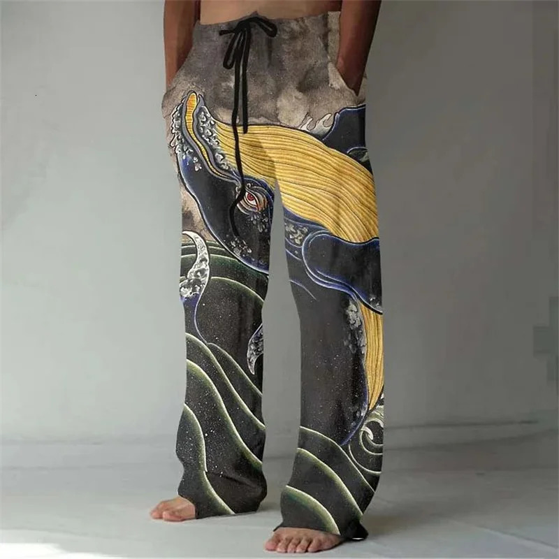 Mens cross-border foreign trade 3D digital printing lobster casual pants street fashion wide-leg pants mopping pants 240806
