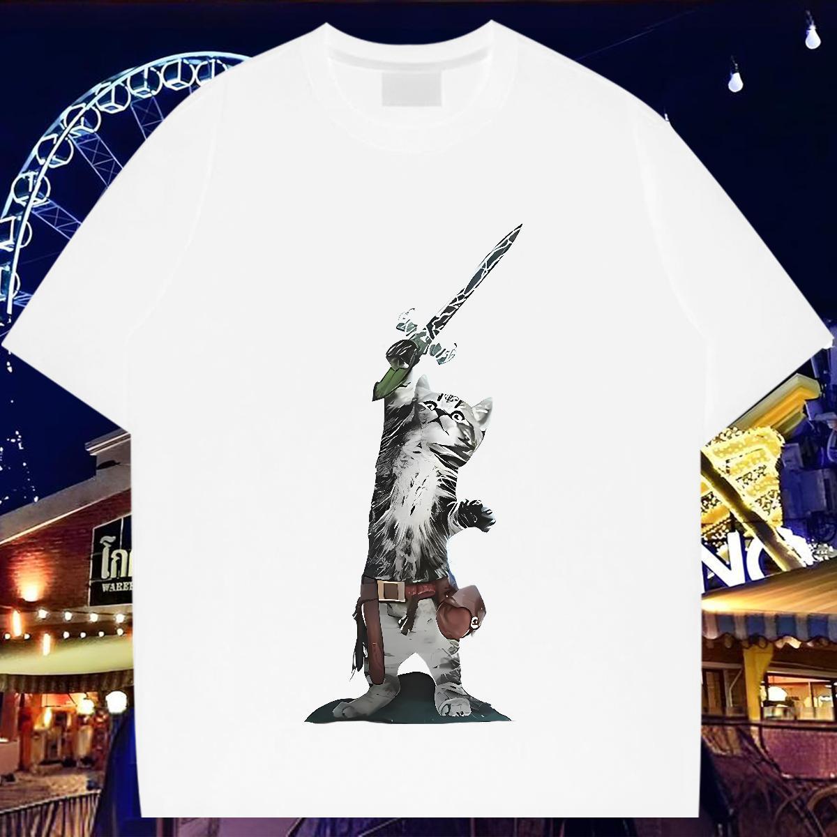 New T shirt 230g Cotton cat Street Casual Tops Breathable Crew Neck Comfortable Couples T Shirts Oversized 4XL