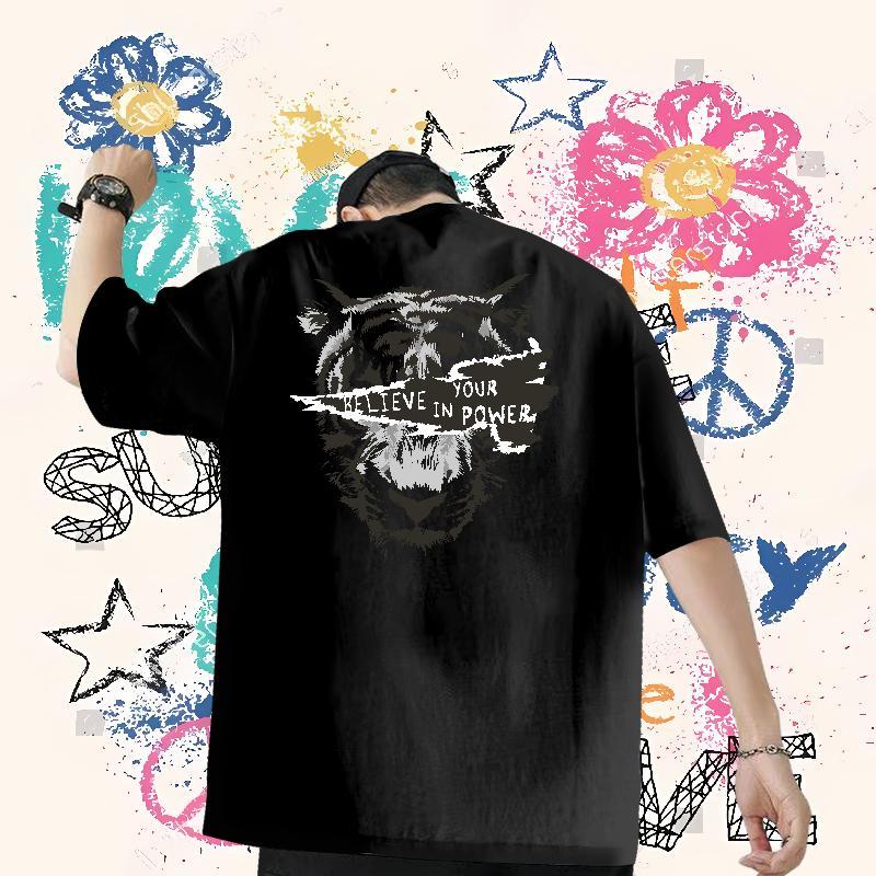 Fashion Casual Mens T Shirts 230g Cotton leopard Daily Wear Polos Breathable Short Sleeve Loose Men Clothes T-Shirt DIY Printed
