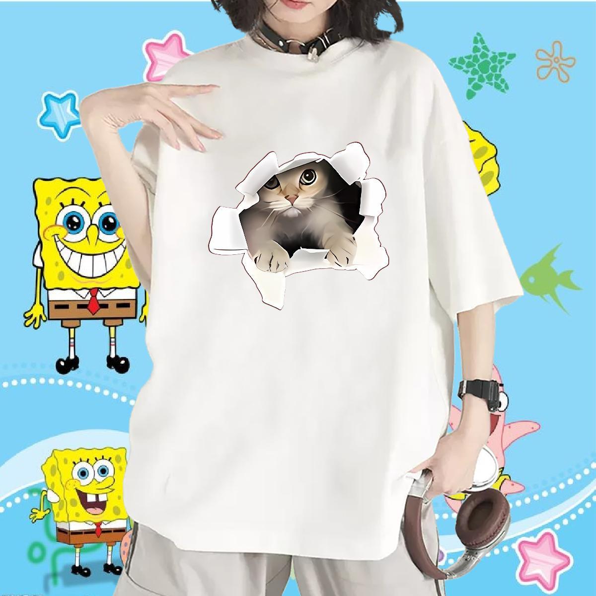 Lady Women T Shirts Crew Neck Breathable Unisex Tshirts Oversized cat Beach 230g Pure Cotton Designer Tees