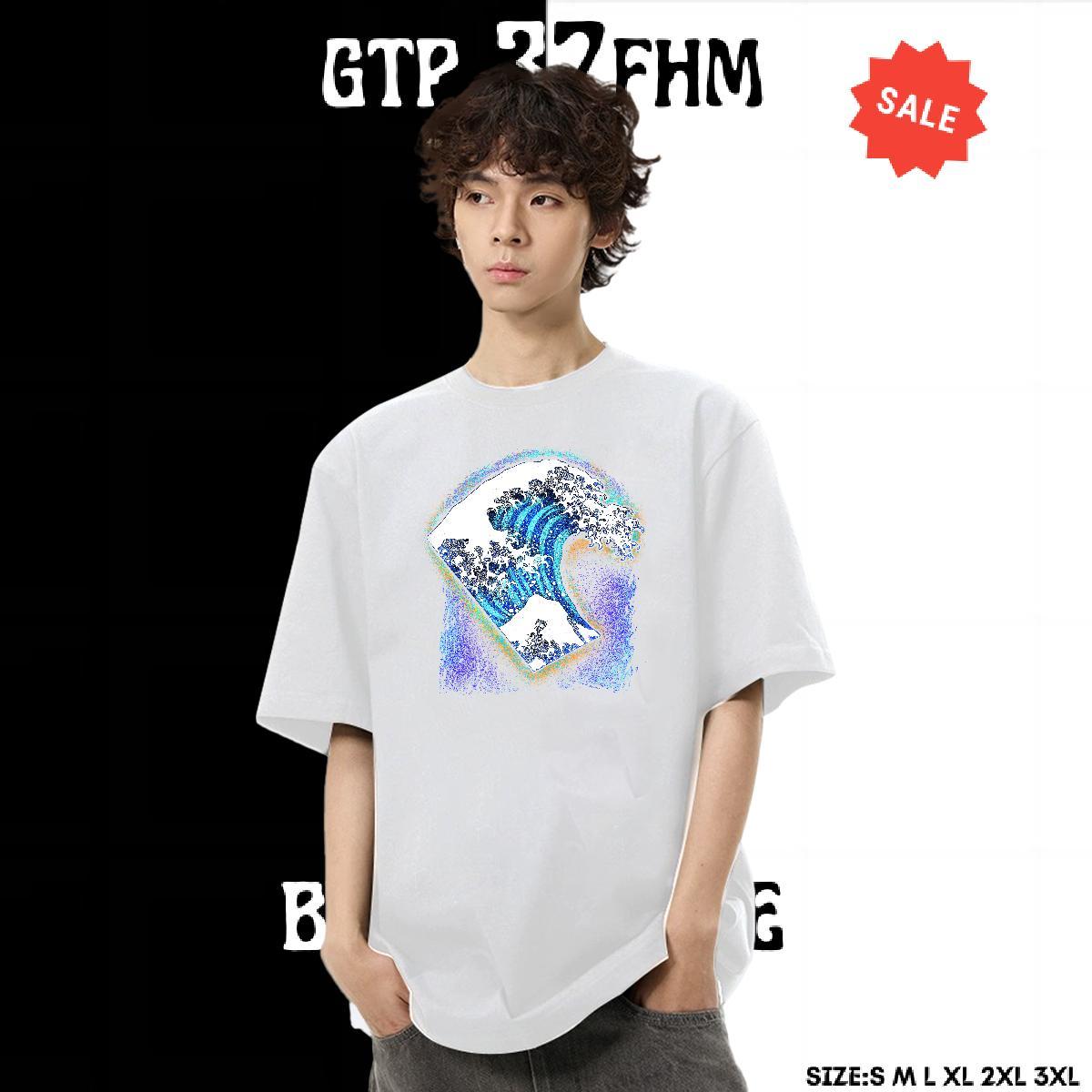 Loose Couples T Shirts 100% Cotton 230g Sports Casual sea wave DIY Logo Oversized Breathable Free Shipping T-Shirts for Men Tops