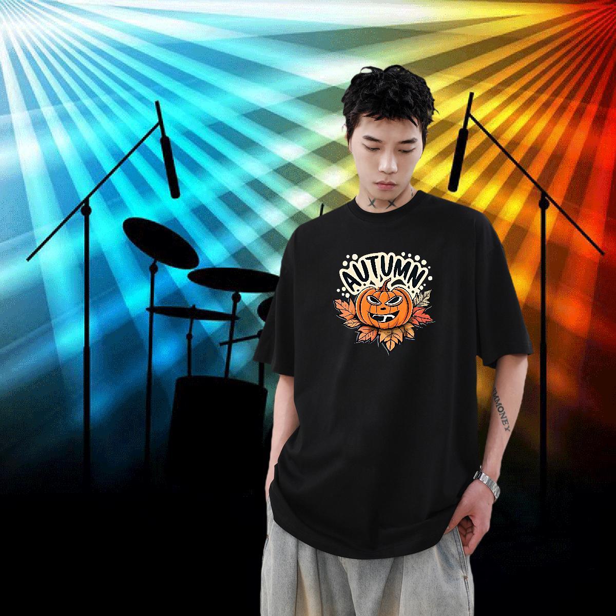 Classic Casual Men T Shirts 230g Pure Cotton pumpkin Street wear Hip Hop Tops Tees Short Sleeve Soft Comfortable Men Tees Anime