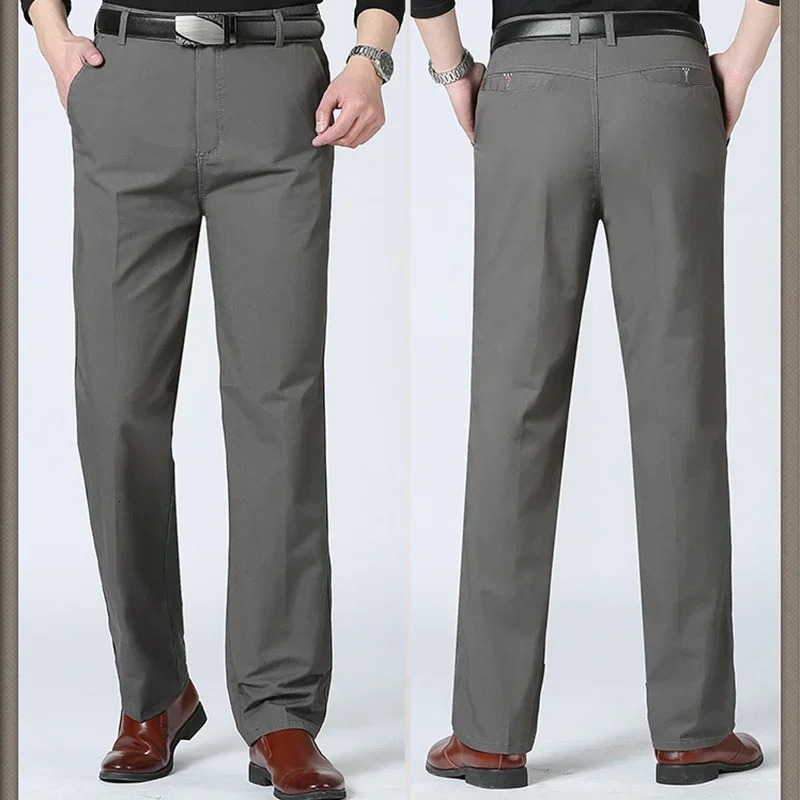 Mens Comfort Cotton Long Straight Slim Fit Dress Pant Mens Business Casual Suit Pants 240806