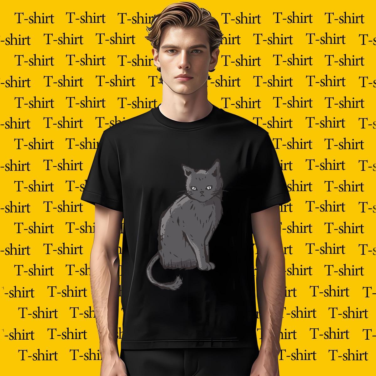 Fashion Casual Man T Shirts 230g 100% Cotton cat High Street Hip Hop Tops Tees Breathable Crew Neck Unisex Couples T Shirts Custom Big Size