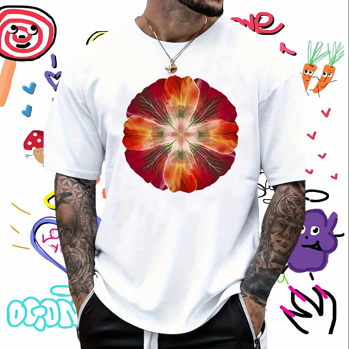 T shirt 230g 100% Cotton flower Hip Hop Breathable Short Sleeve Cartoon Printing L-4XL Men Tshirts 2024 DIY Classic Clothes