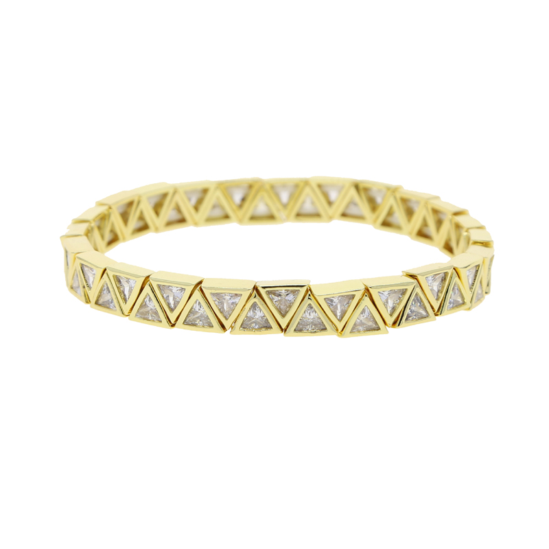 2024 New Fashion Women Jewelry Gold Plated Geometric Triangle CZ Cubic Zirconia Stretchy Stretch Tennis Bracelet 43b9