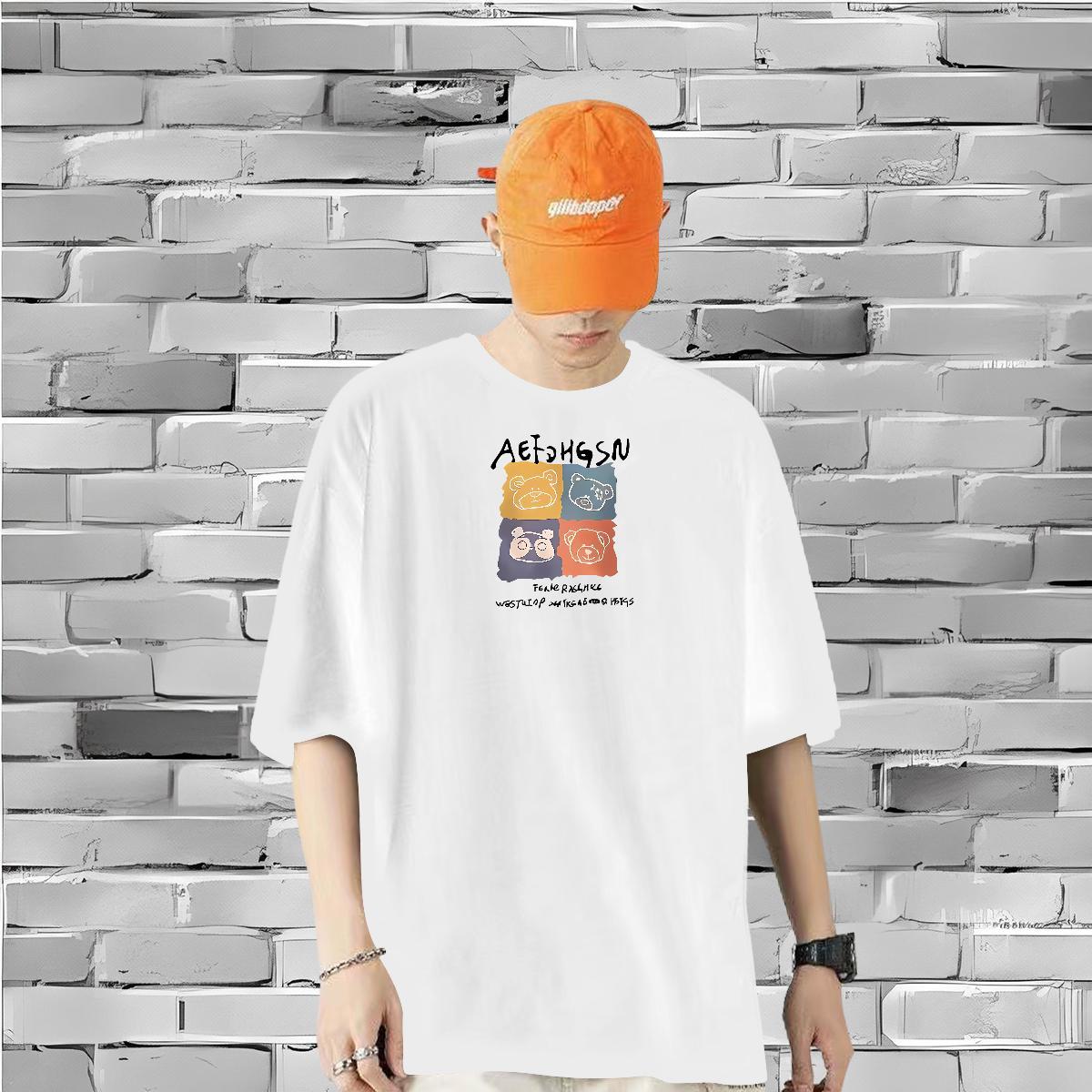 Custom Mens T Shirts 230g 100% Cotton bear High Street Hip Hop Wear O-Neck Short Sleeve Classic Men Tees Custom Print Plus Size