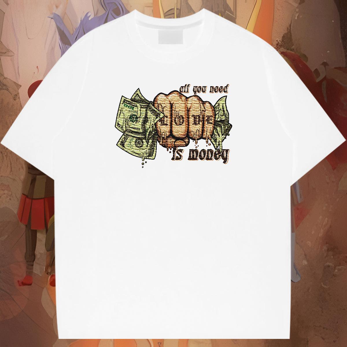 Soft Couples T Shirts 230g Cotton High Street Hip Hop money Skull Breathable Short Sleeve Custom T Shirts Men Top Tees