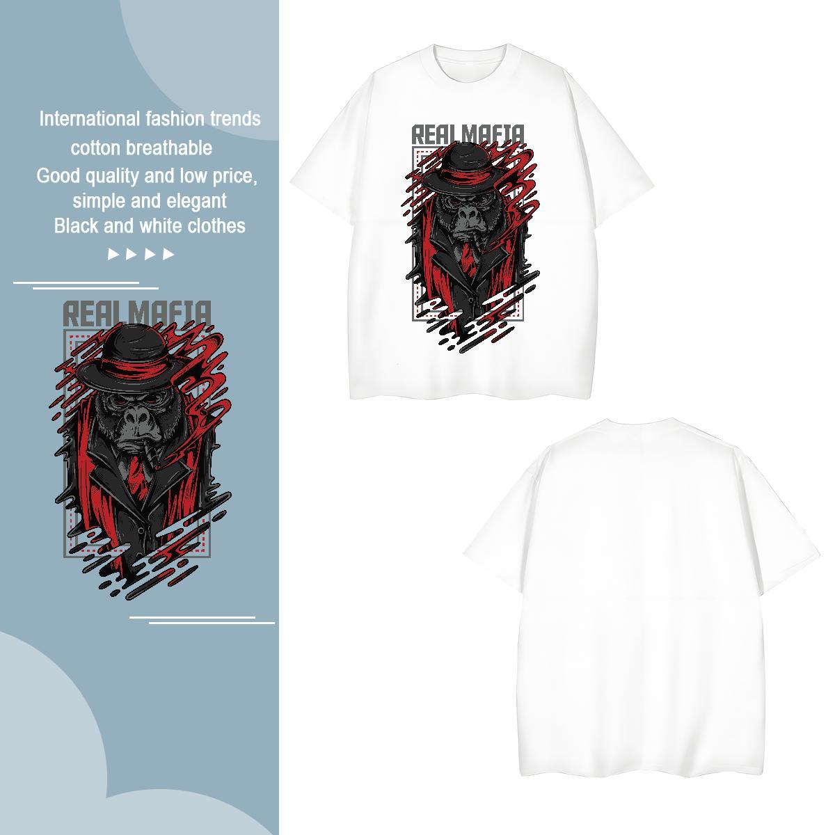 T-Shirts 230g Pure Cotton chimpanzee Street Casual Breathable Crew Neck Floral Print Tshirts Stylist Cool Design Polos