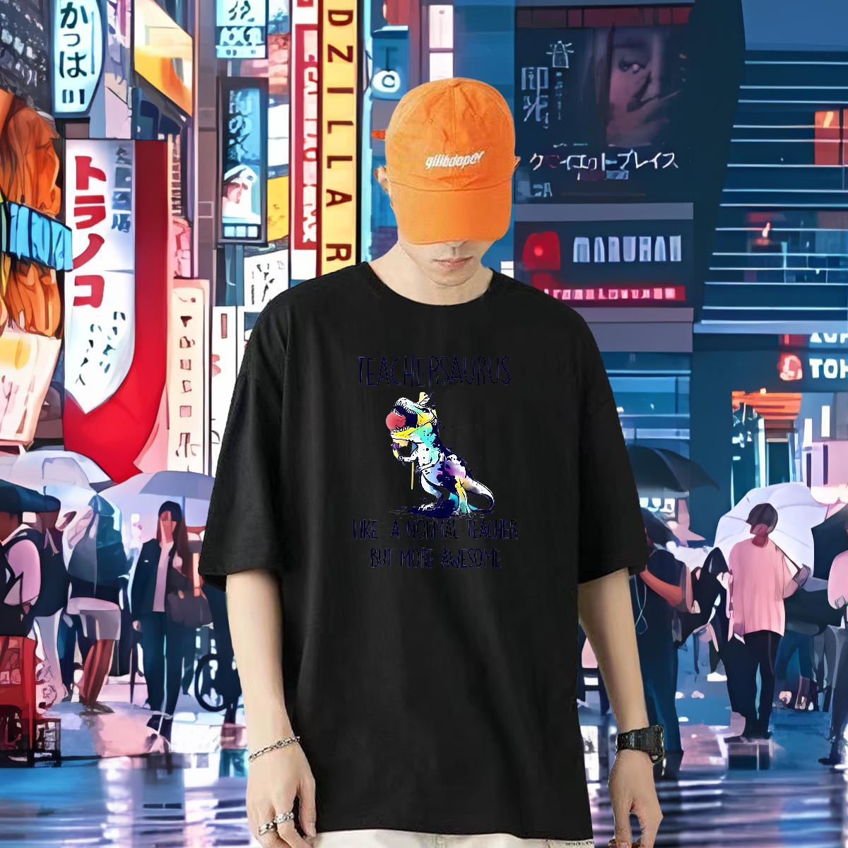 2024 DIY T Shirts Men 230g Pure Cotton dinosaur Street Wear Clothes Breathable Crew Neck Wholesale Men Tees DIY Printed