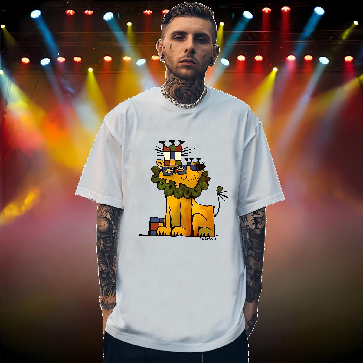 T Shirt For Man 100% Cotton 230g lion Spring Summer Breathable Crew Neck Anime Tshirt for Man Woman New Arrival Soft Polos