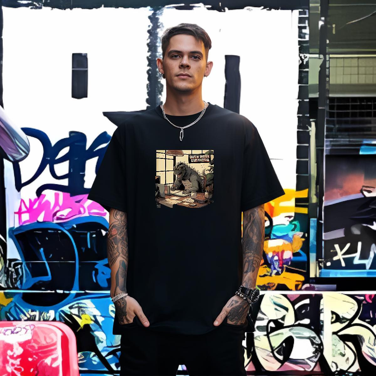 T-Shirts 230g 100% Cotton dinosaur Street Wear O-Neck Short Sleeve Oversized 3XL 4XL Men Tees Wholesale Brand Top Tees