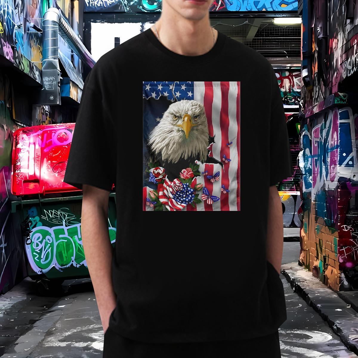 2024 New Men T Shirts 100% Cotton 230g eagle Casual Daily Wear Clothings Round Neck Short Sleeve Soft Tshirt for Man Woman Oversized 3XL 4XL