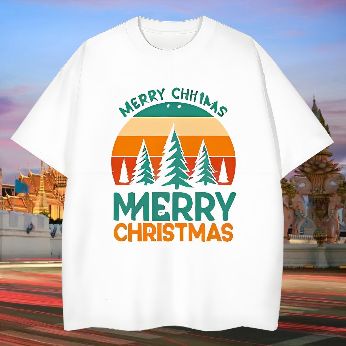 T-Shirts 100% Cotton 230g Christmas High Street Hip Hop Breathable Short Sleeve Oversized Men Tshirts 2024 DIY Soft Tops Shirt