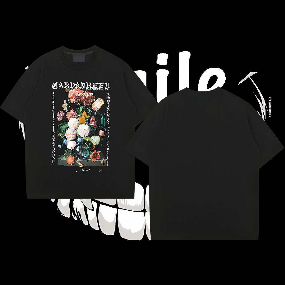 2024 New T-Shirts for Men 230g Cotton flower Hip Hop Street Tees Breathable Short Sleeve High Quality Tshirts Plus Size Cartoon