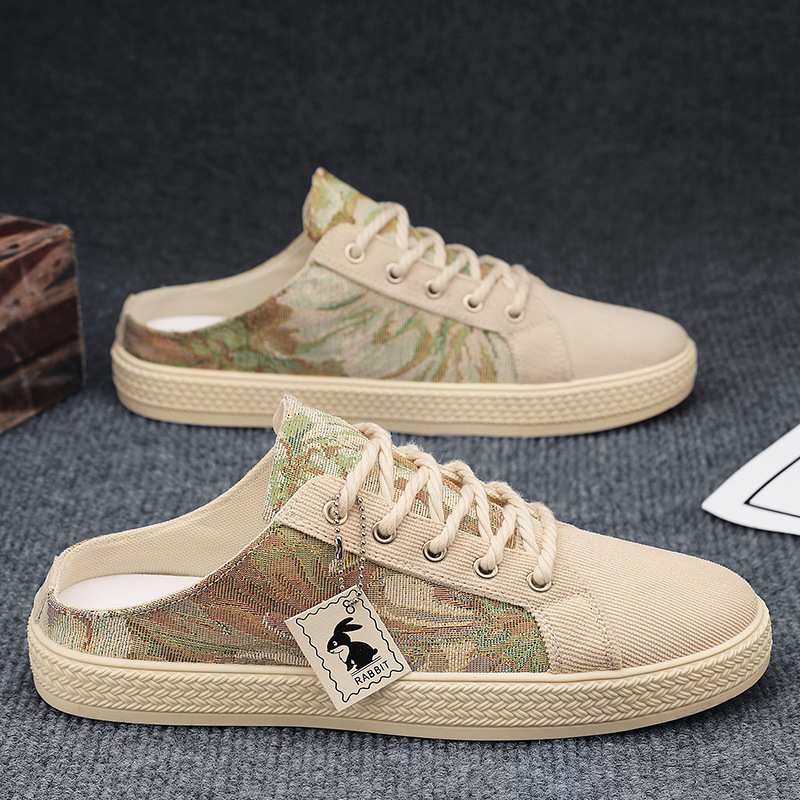 Canvas versatile summer trend, breathable casual cloth shoes, heelless half trailer, men's trendy shoes