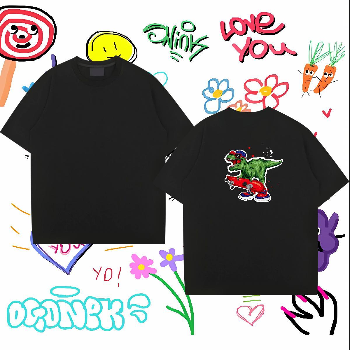New T Shirts Men 230g 100% Cotton dinosaur Casual Beach Polos Round Neck Short Sleeve Classic Couples T Shirts Custom Printed