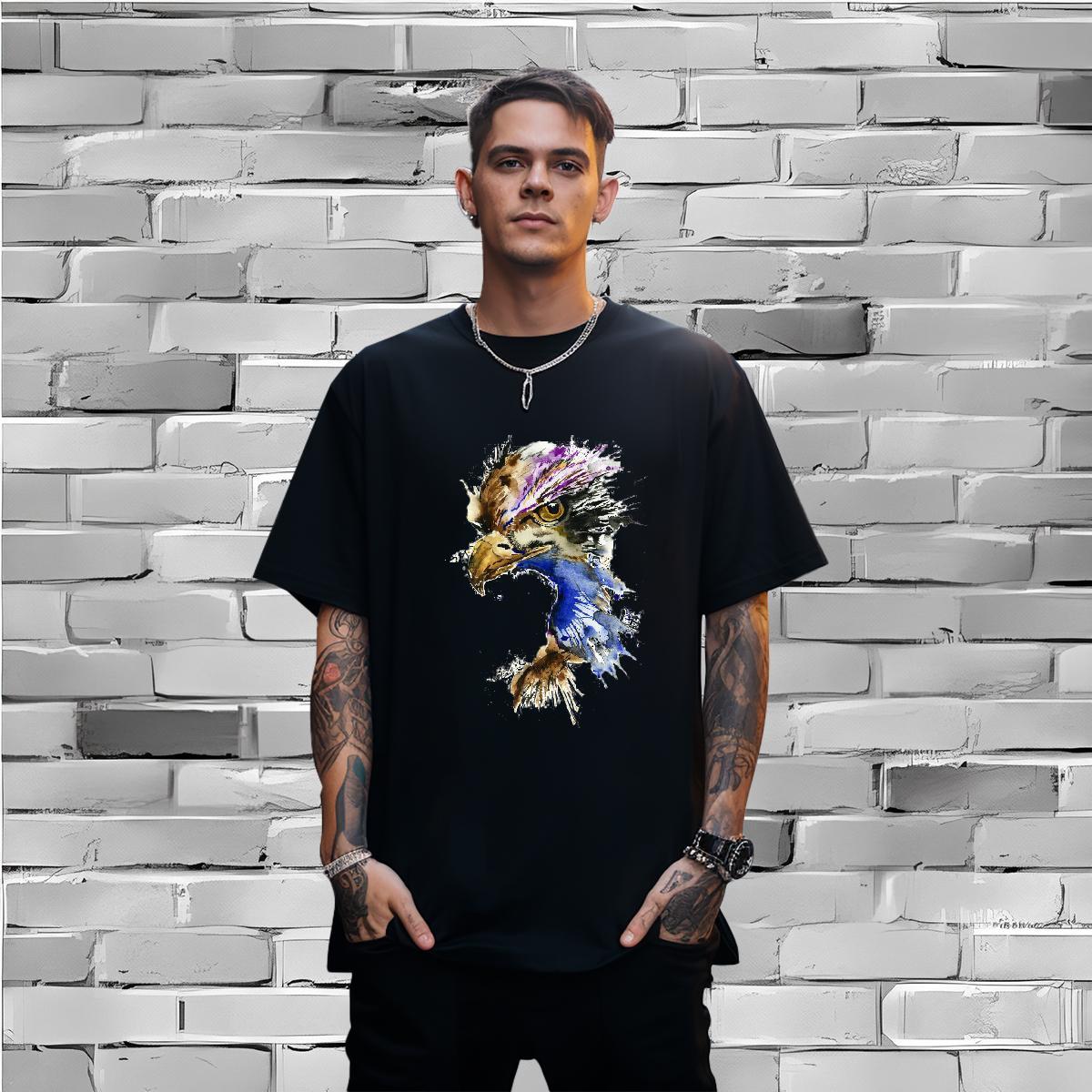 Fashion New T Shirts Men 230g 100% Cotton eagle Hip Hop Tops Shirt Breathable Short Sleeve Popular Men Tshirts DIY Logo Oversized
