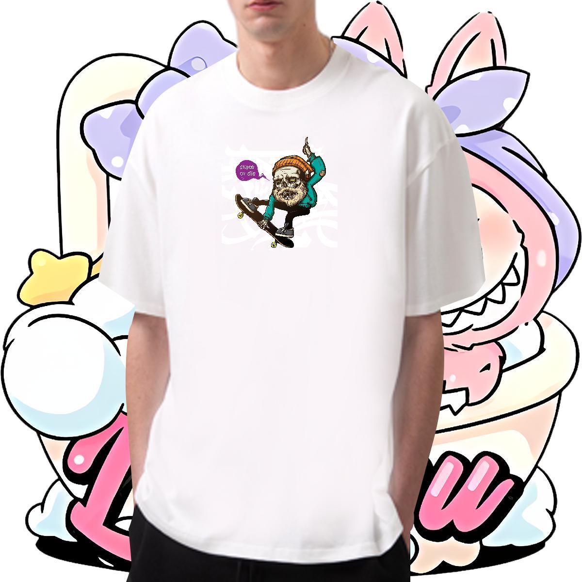 Soft Mens Tshirts 100% Cotton 230g Summer Casual skateboarding Cartoon Printing L-4XL Short Sleeve O-Neck DIY Customized T-Shirts Clothes