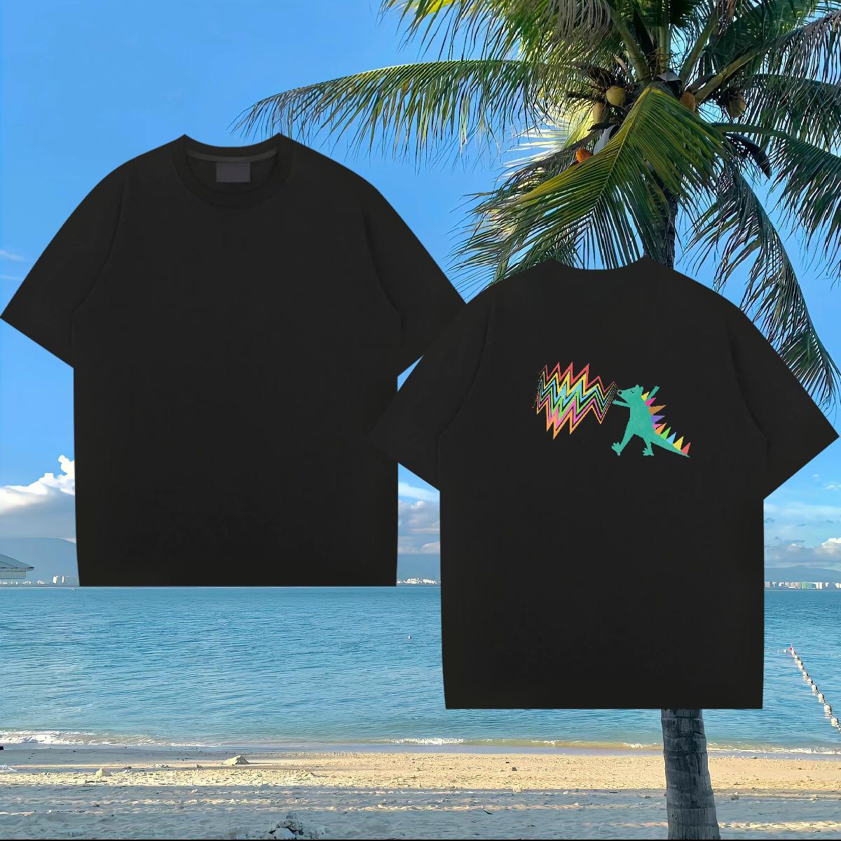 2024 New T-Shirts 100% Cotton 230g dinosaur Spring Summer Clothings Breathable Crew Neck Brand Men Tees Plus Size Cartoon