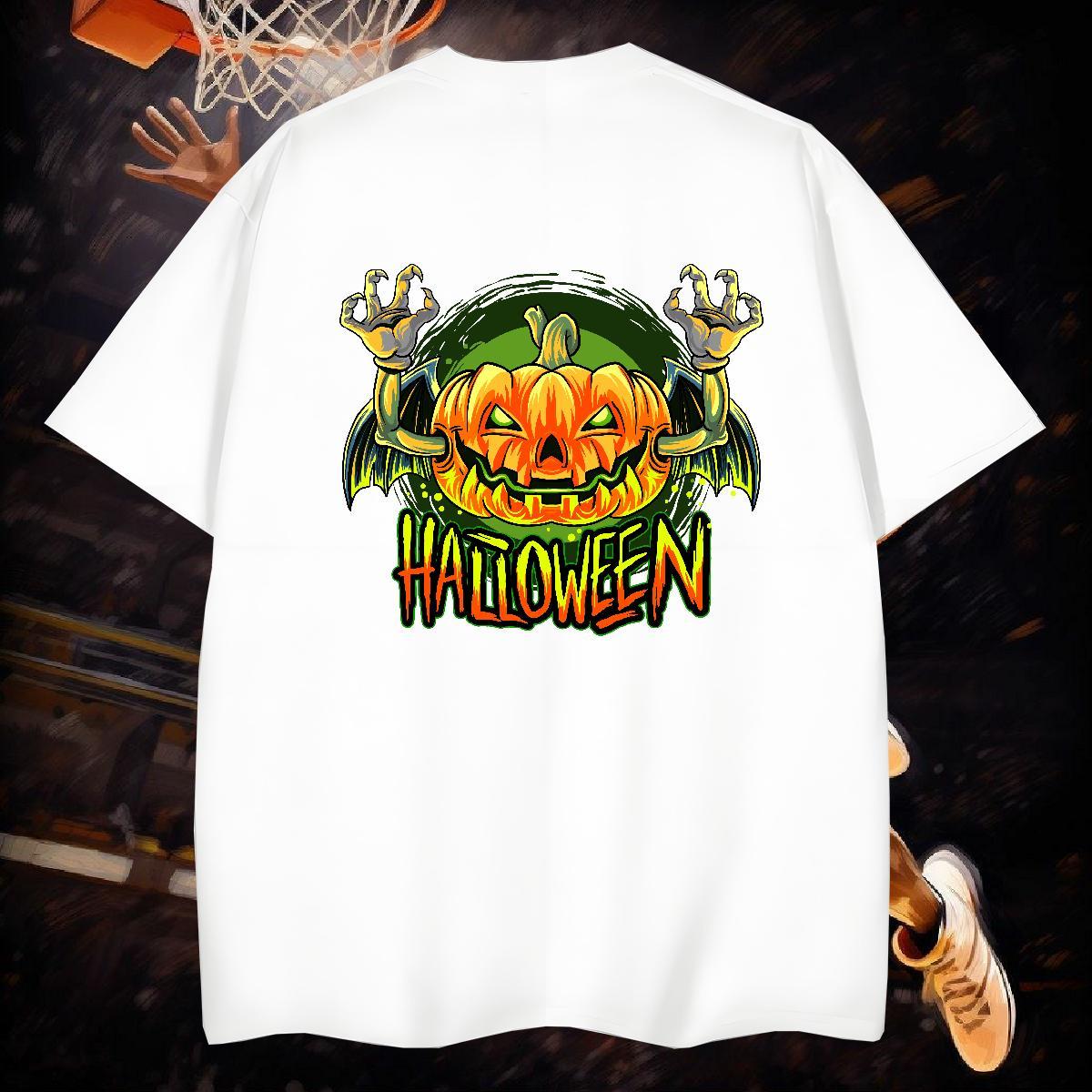 2024 Summer T-Shirts for Men 230g Cotton Halloween Street Casual Polos Round Neck Short Sleeve Wholesale Men Tops Tees Plus Size Cartoon